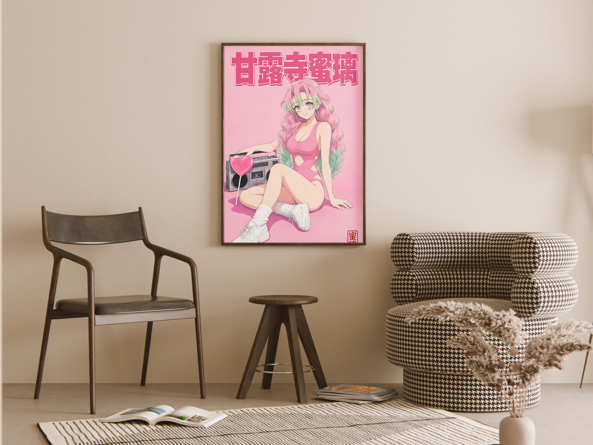 Demon Slayer Mitsuri Pink Retro Studio Anime Poster — room