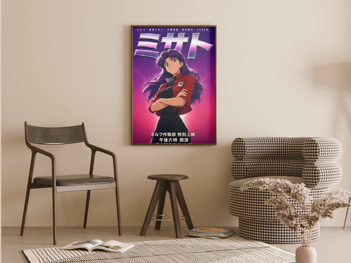 Evangelion Misato Red Jacket Chrome Portrait Anime Poster — room