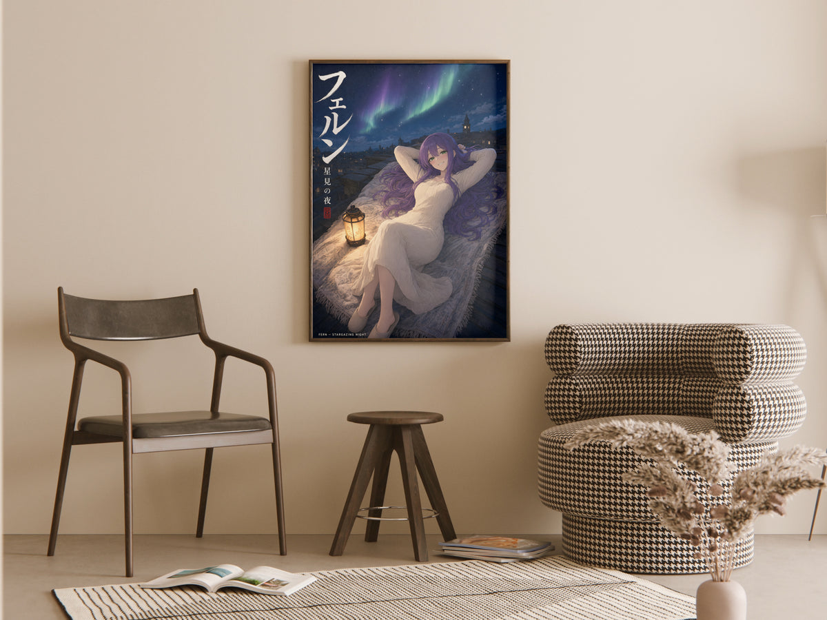 Frieren Fern Aurora Rooftop Anime Poster — room