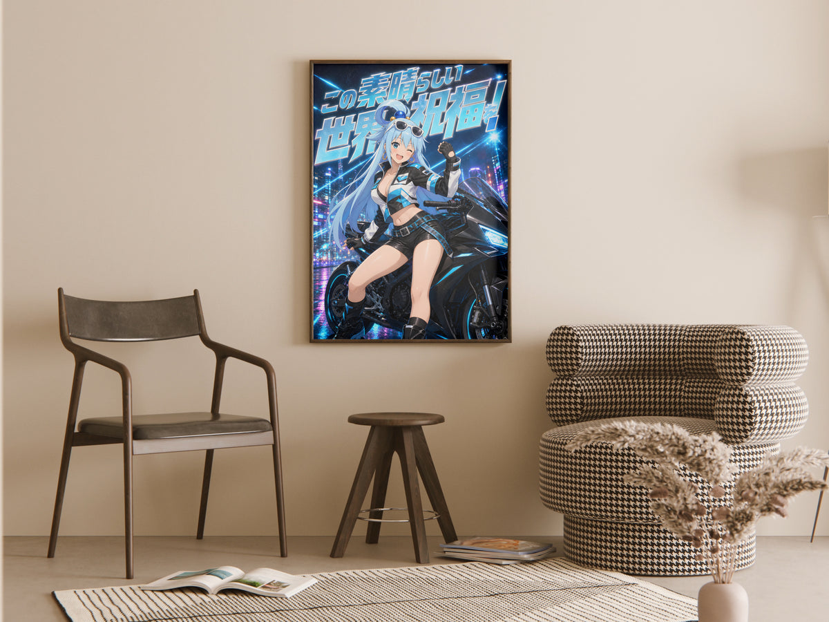 KonoSuba Aqua Neon Motorcycle Anime Poster — room