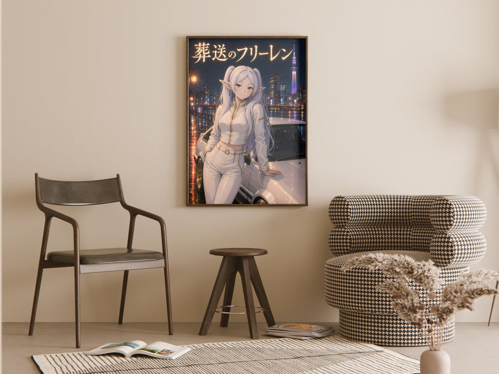 Frieren Night Skyline Car Anime Poster — room