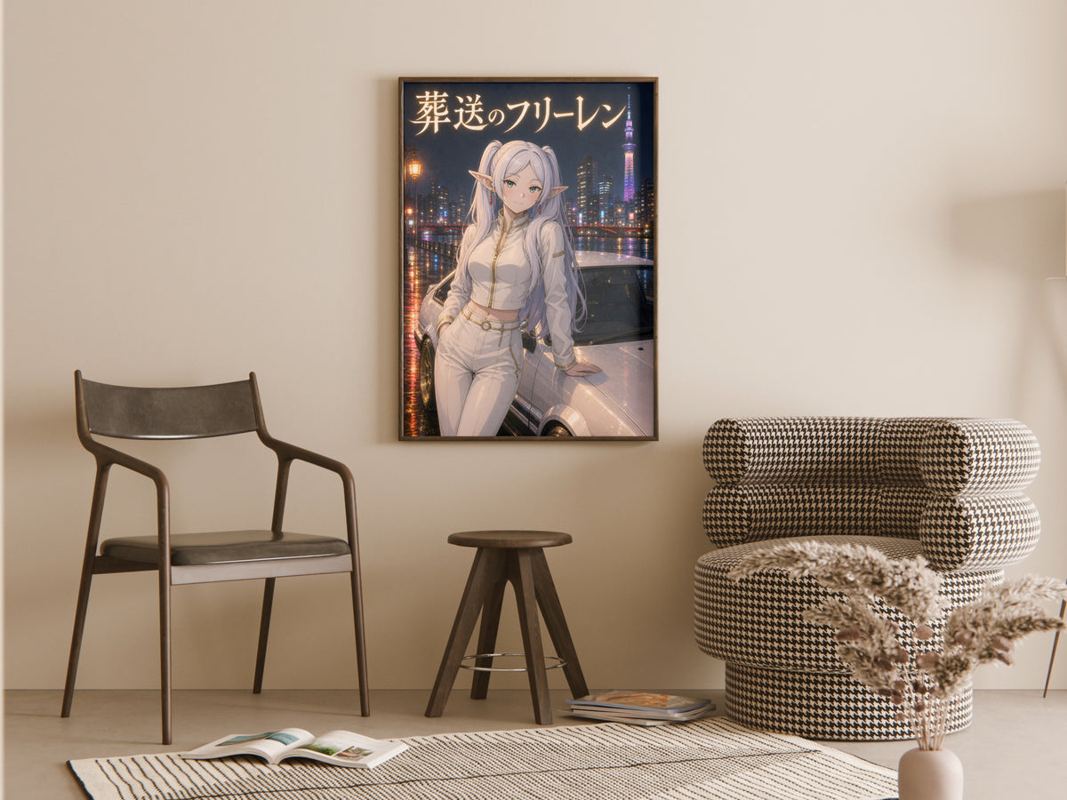 Frieren Night Skyline Car Anime Poster — room