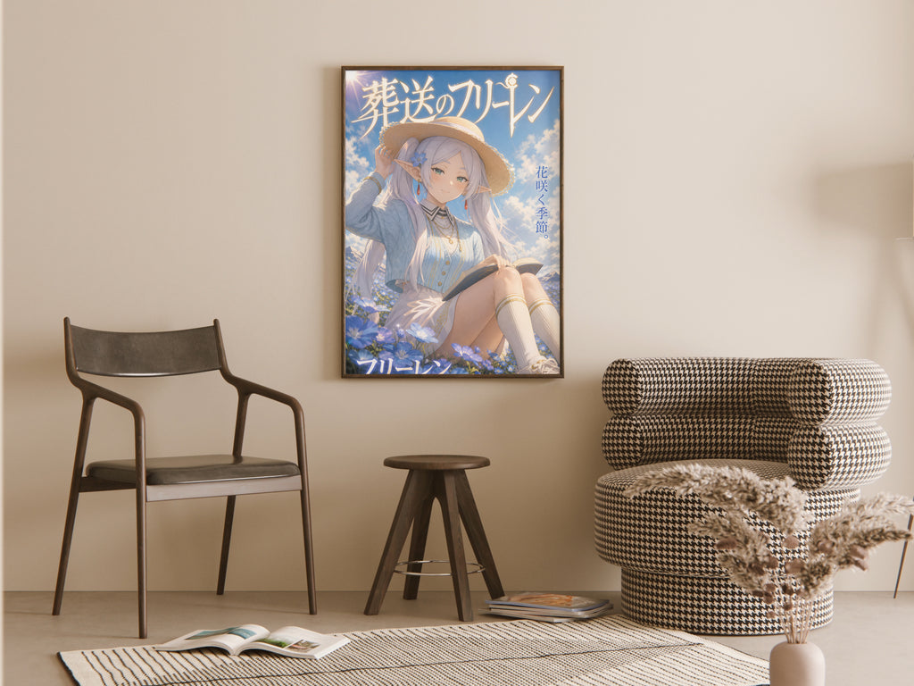 Frieren Summer Flower Field Anime Poster — room