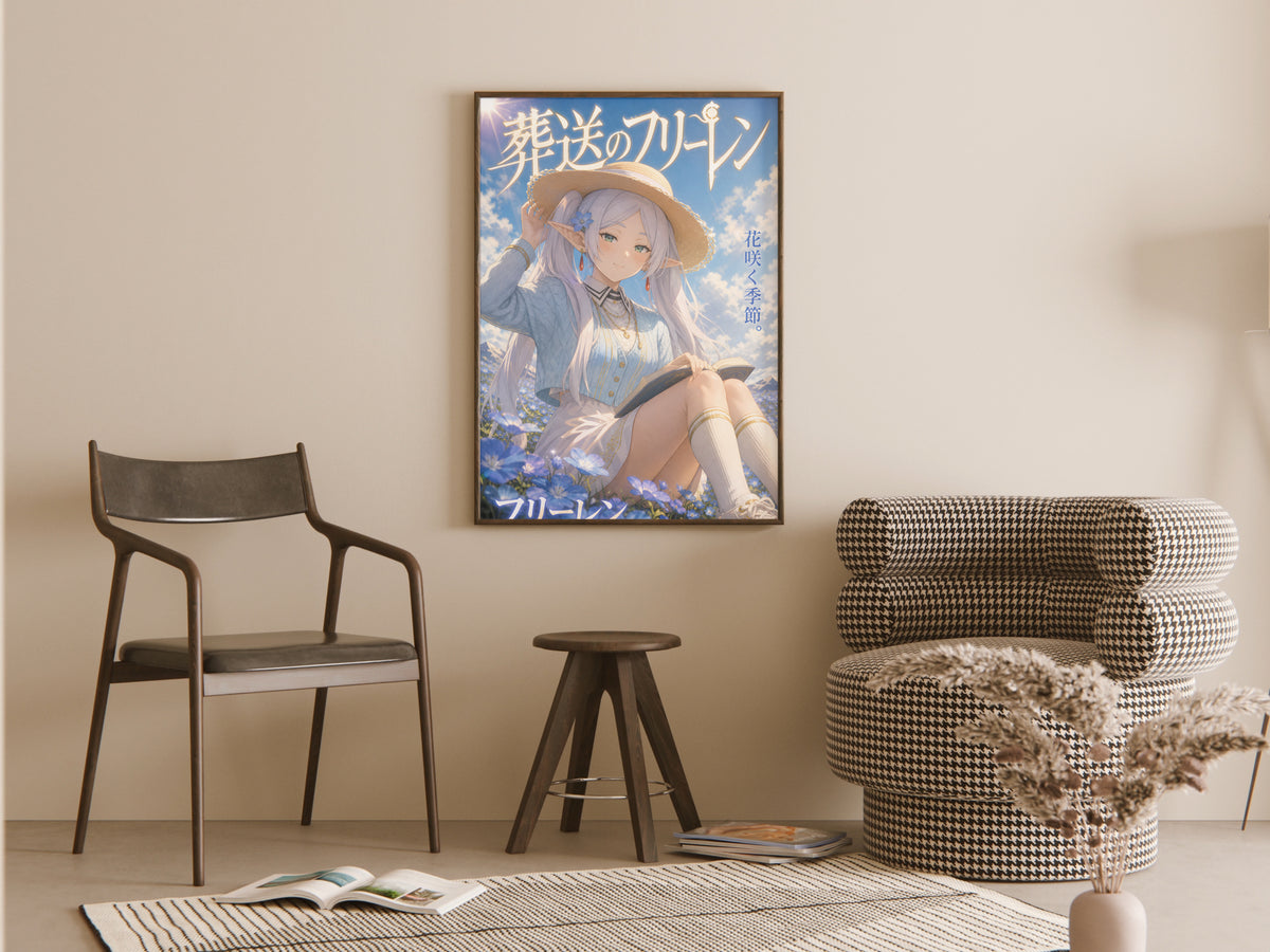 Frieren Summer Flower Field Anime Poster — room