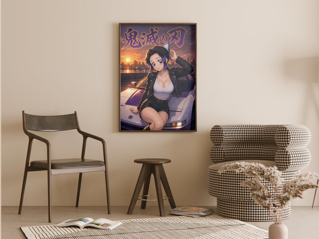 Demon Slayer Shinobu Sunset Sports Car Anime Poster — room