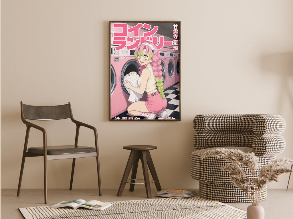 Demon Slayer Mitsuri Pink Laundromat Anime Poster — room