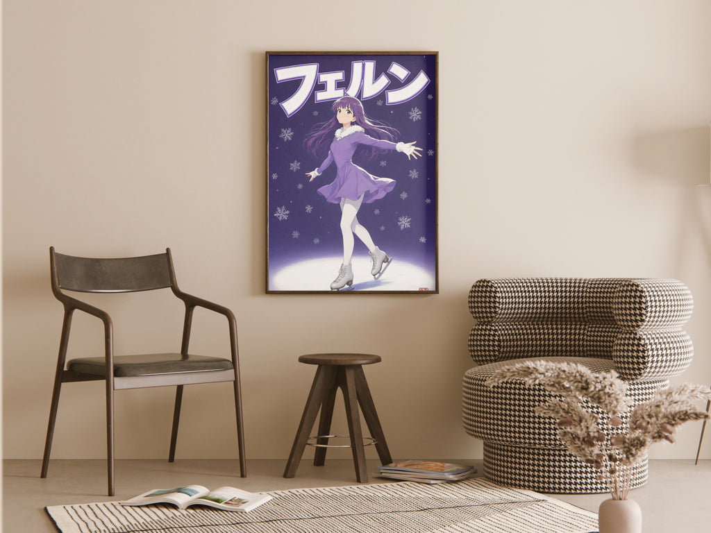 Frieren Fern Purple Ice Skating Anime Poster — room