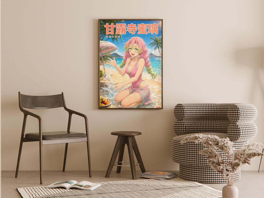 Demon Slayer Mitsuri Tropical Beach Splash Anime Poster — room