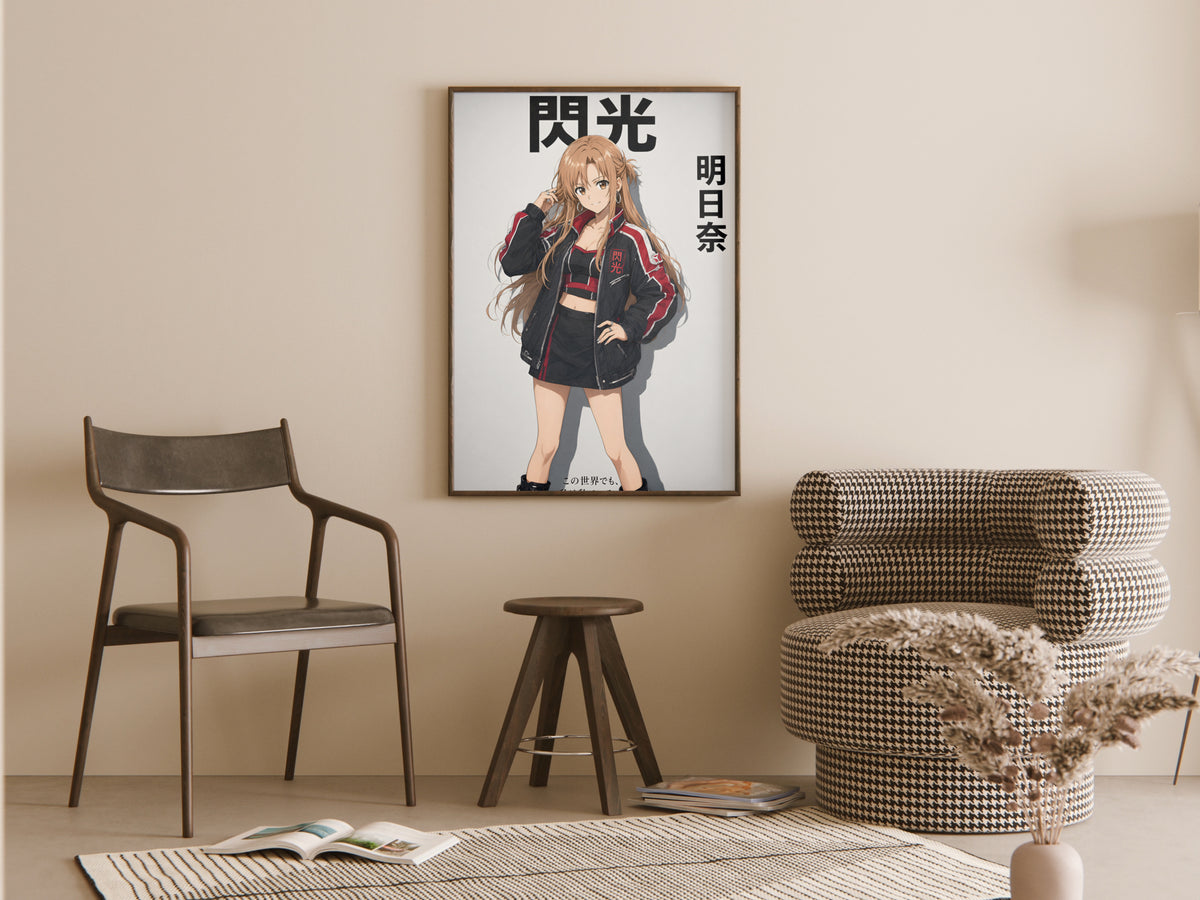 Sword Art Online Asuna Black Red Biker Jacket Anime Poster — room
