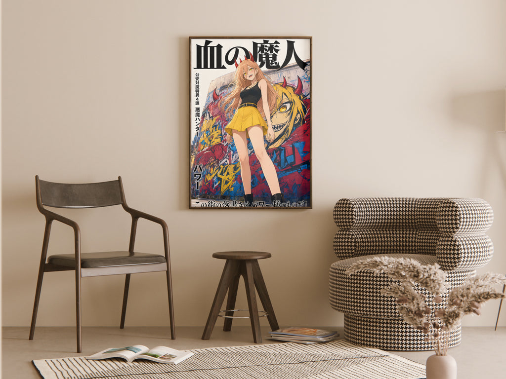 Chainsaw Man Power Yellow Skirt Graffiti Anime Poster — room