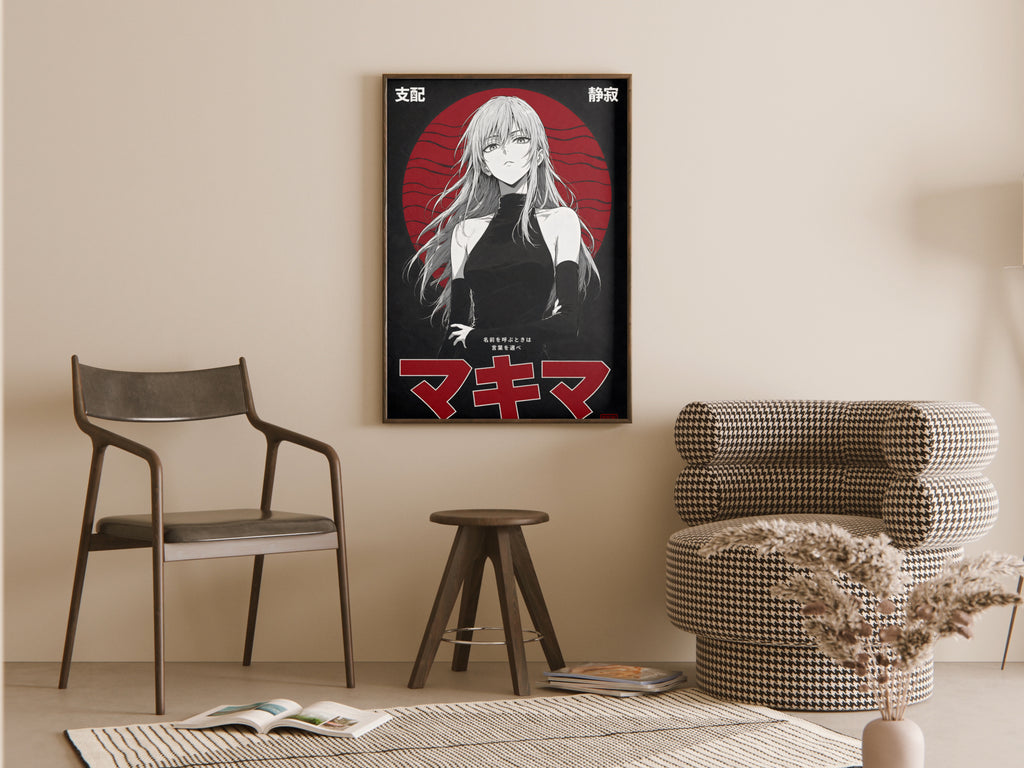 Chainsaw Man Makima Monochrome Red Circle Portrait Anime Poster — room