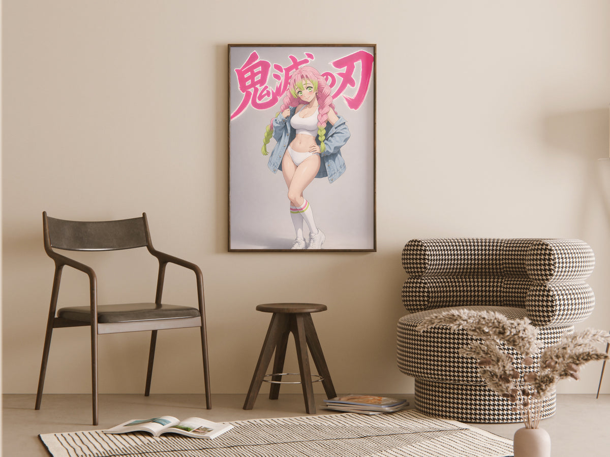 Demon Slayer Mitsuri White Athletic Denim Anime Poster — room
