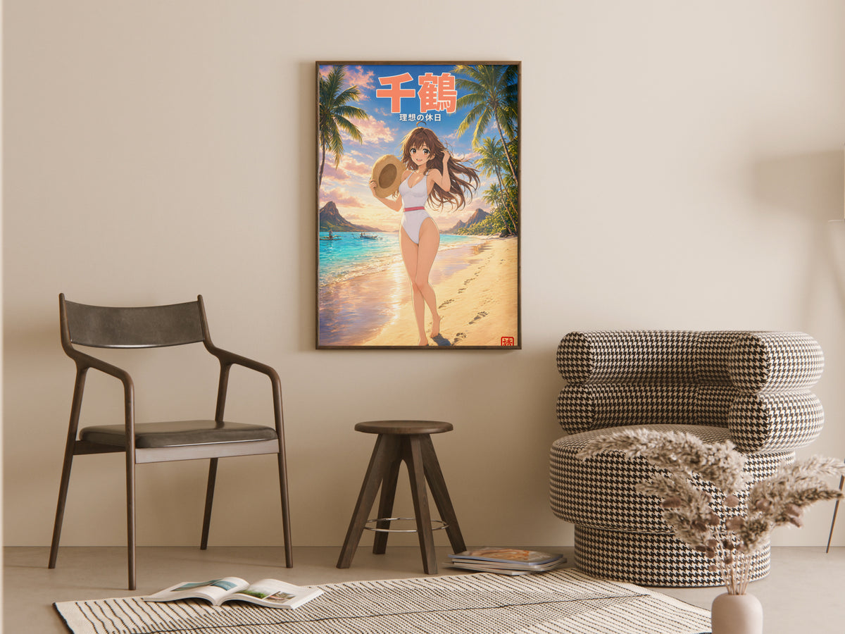 Rent-a-Girlfriend Chizuru Sunset Raised Sunhat Beach Anime Poster — room