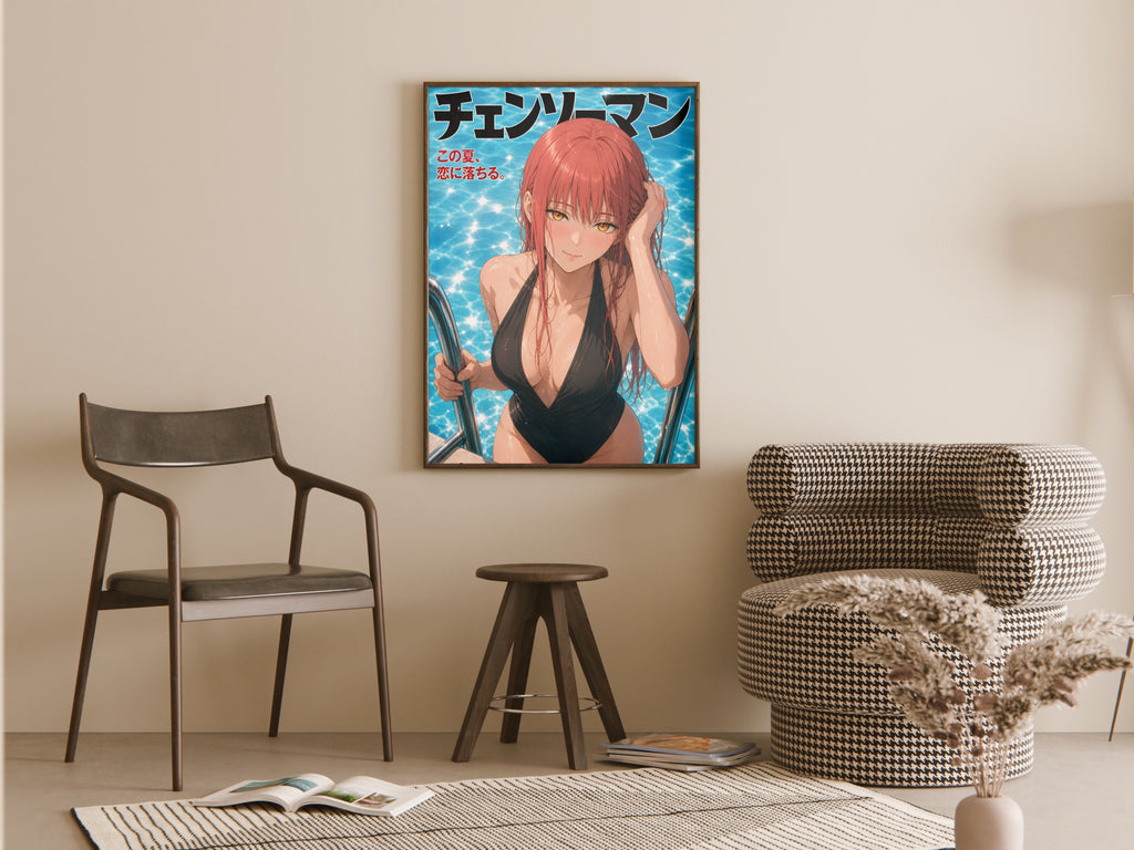 Chainsaw Man Makima Poolside Swimsuit Portrait Anime Poster — room
