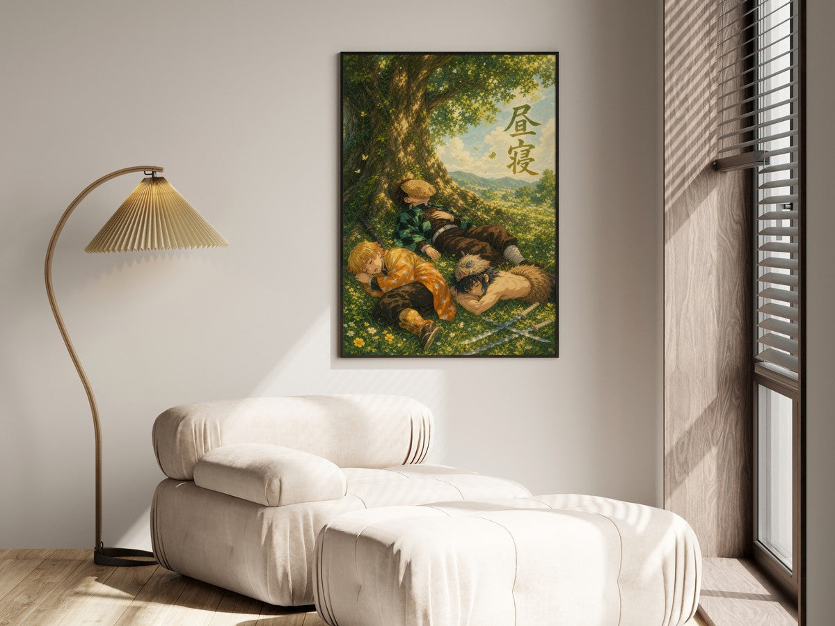 Demon Slayer Trio Napping Miyazaki Camphor Tree Anime Poster