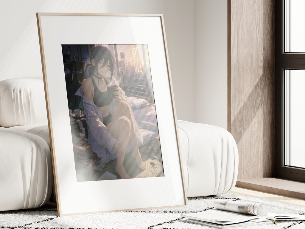 Reze Morning Coffee Chainsaw Man Anime Poster Dawn Apartment Art Print