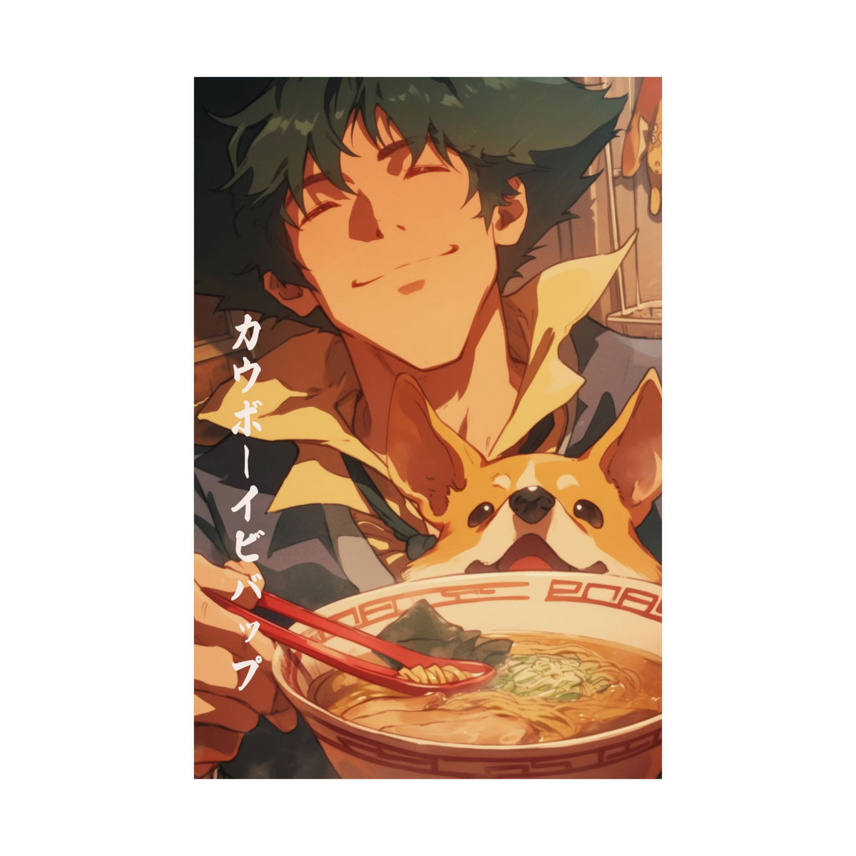 Cowboy Bebop Spike Corgi Ramen Anime Poster