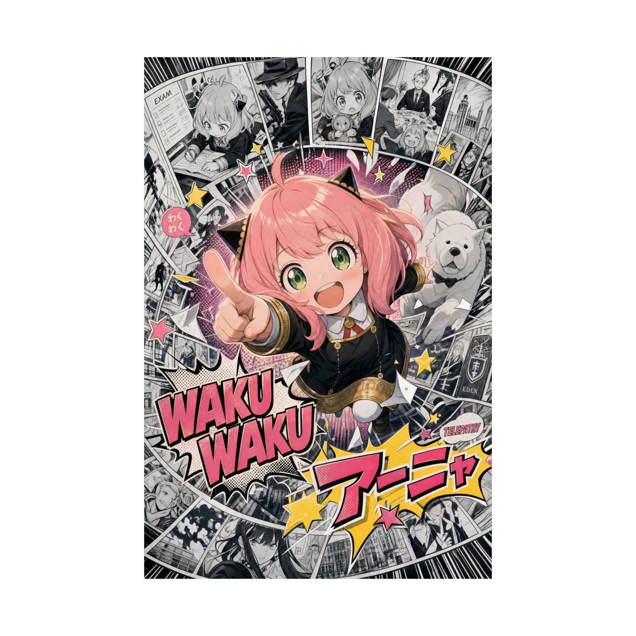 Anya Waku Waku Manga Collage Spy x Family Anime Poster
