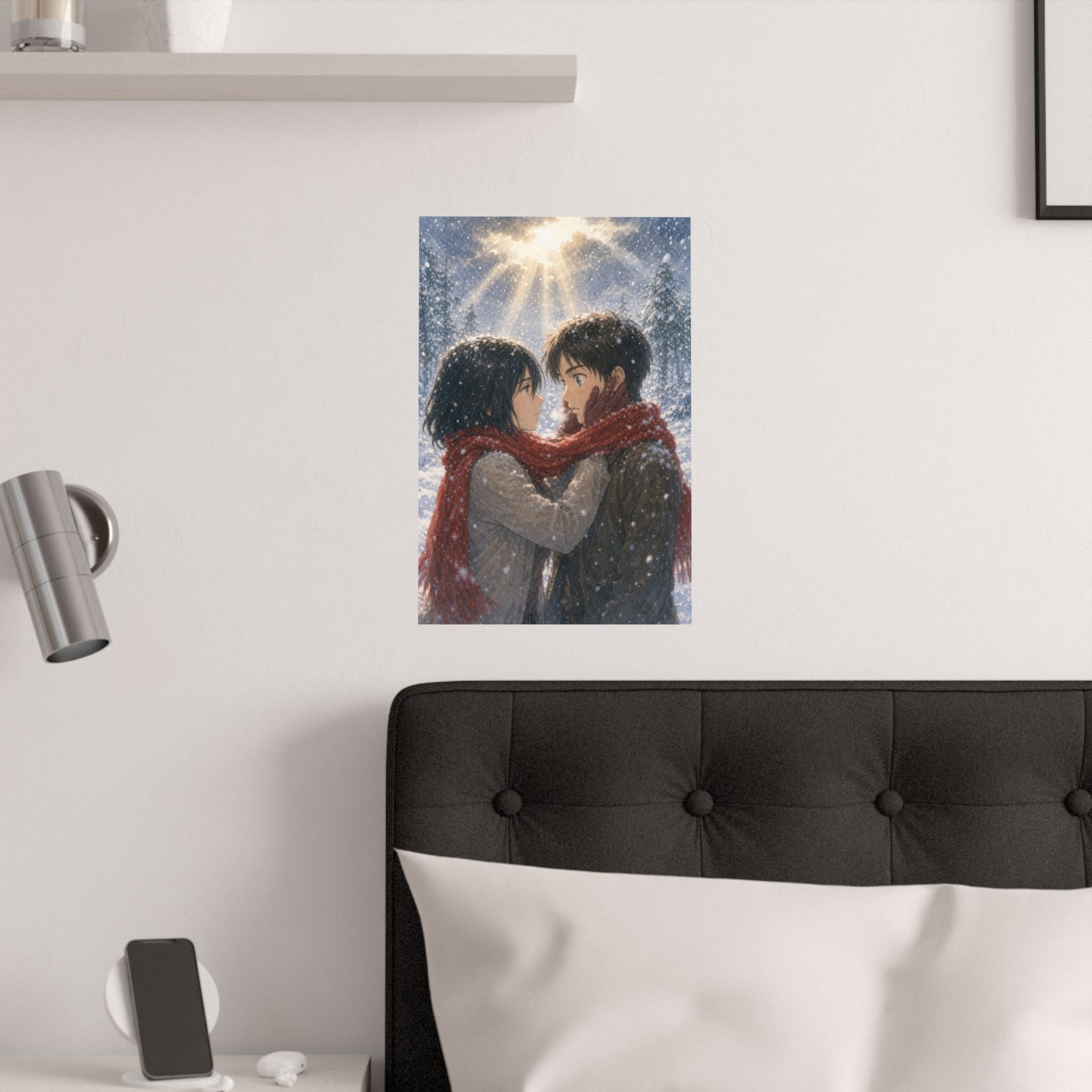 Attack on Titan Mik01Snow Mikasa Eorn Snow Embrace Watercolor Storybook Romance