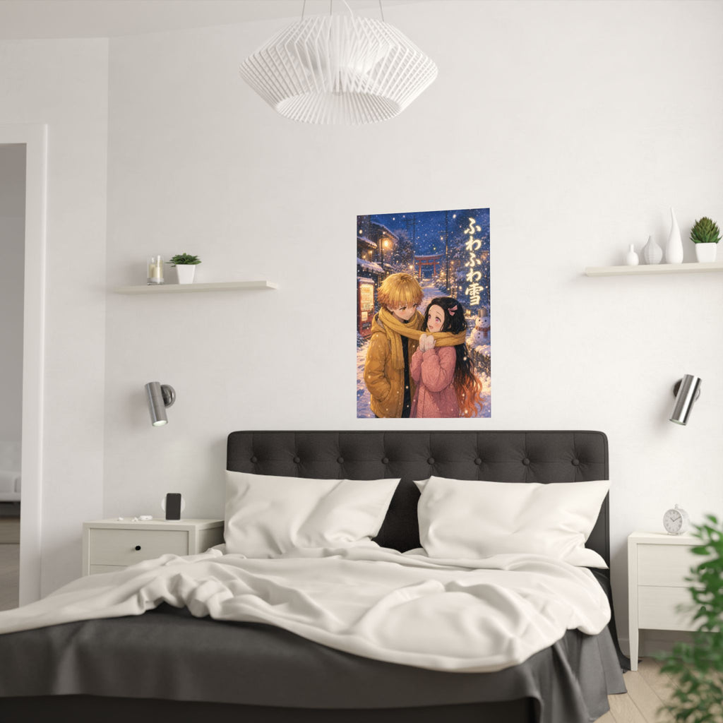 Demon Slayer Zenitsu Nezuko Dreamy Snow Scarf Anime Poster