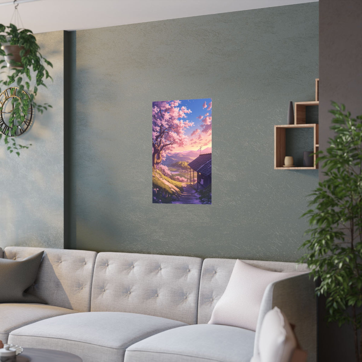 Anime Cherryblossom Valley Sunset Anime Poster