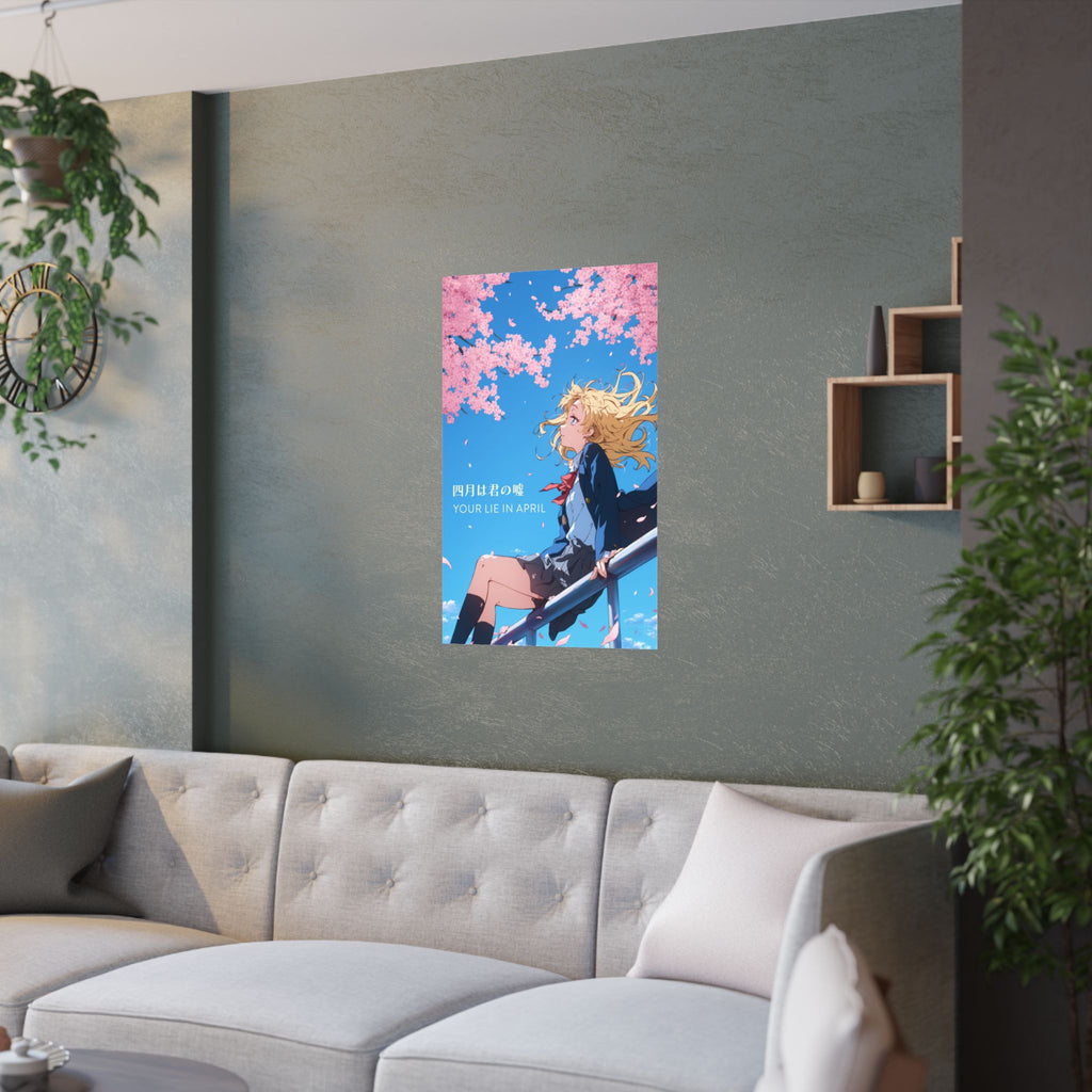 Your Lie in April Kaori Cherry Blossoms and Sky Anime Poster