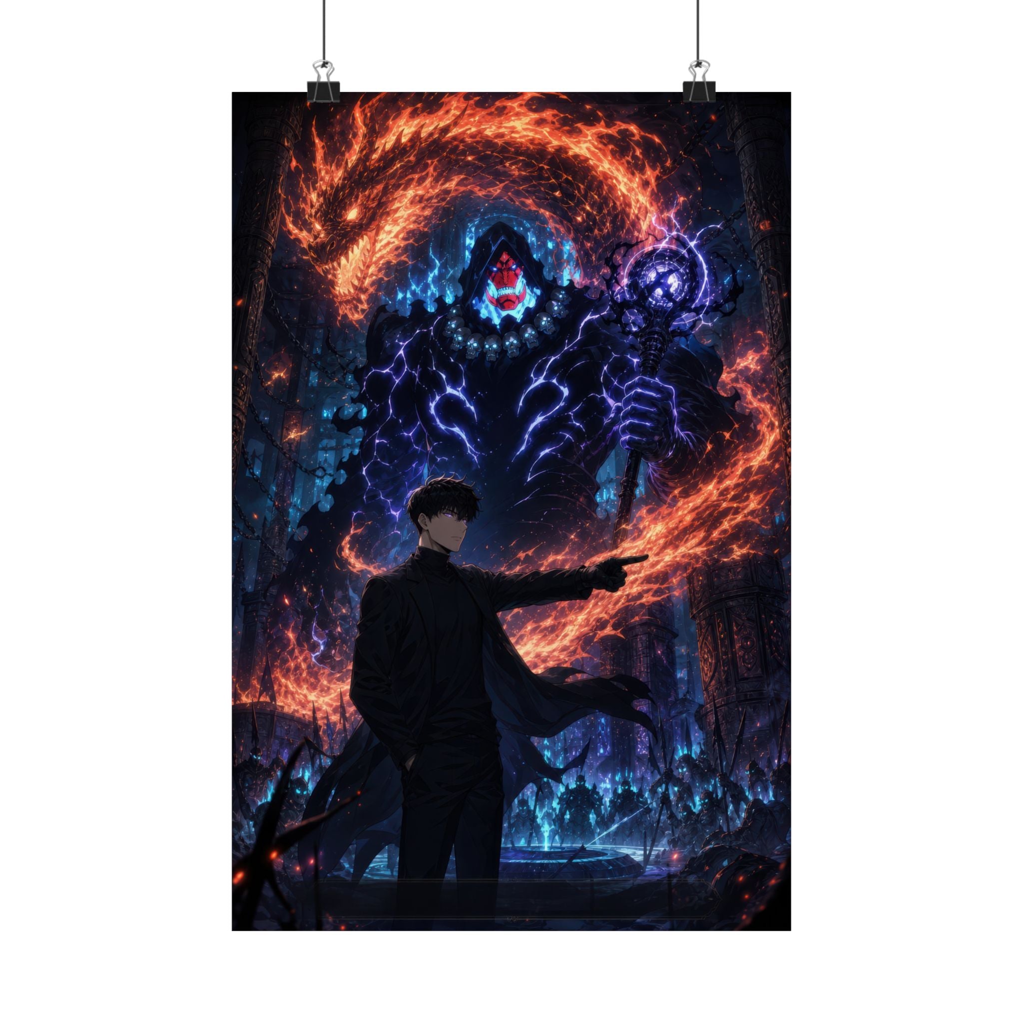 Solo Leveling Sl56 Jinwoo Tusk Hellfire General Anime Poster