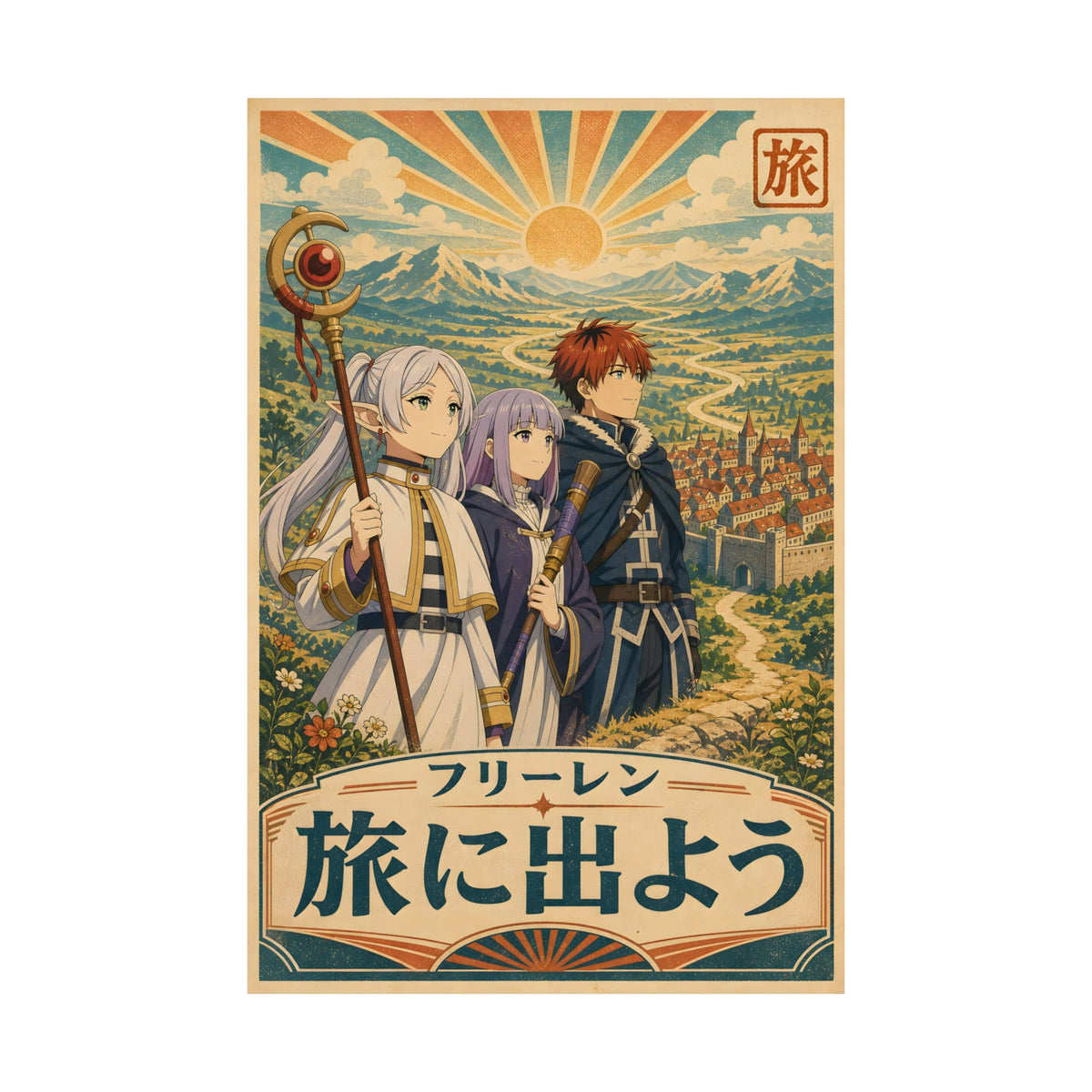 Frieren Fr16 Retro Travel Anime Poster