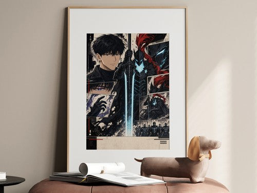 Solo Leveling Sl59 Jinwoo Igris Manga Editorial Collage Anime Poster