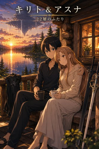 Sword Art Online Sao04 Kirito Asuna Log Home Porch Golden Hour Romance Anime Pos
