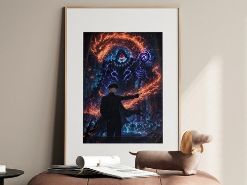 Solo Leveling Sl56 Jinwoo Tusk Hellfire General Anime Poster