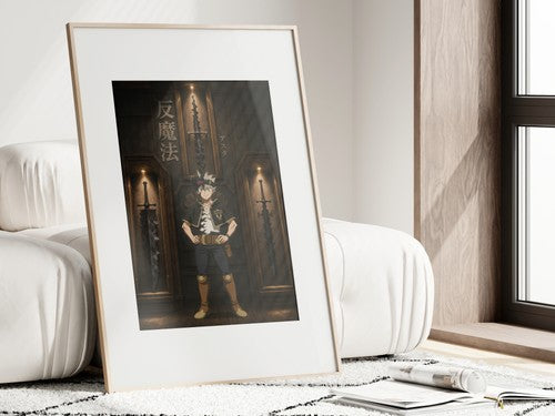 Framed poster above a desk