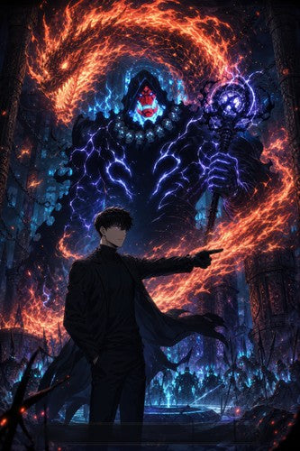 Solo Leveling Sl56 Jinwoo Tusk Hellfire General Anime Poster