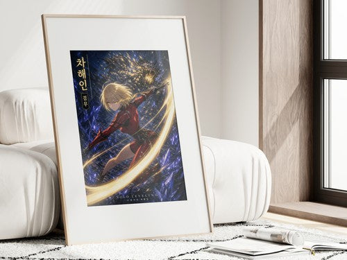 Solo Leveling Sl08 Haein Red Battle Suit Combat Cinematic Manhwa Anime Poster
