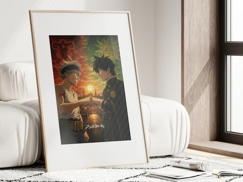 Framed poster above a desk