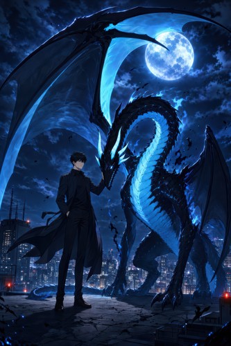 Solo Leveling Sl57 Jinwoo Kaisel Rooftop Landing Anime Poster