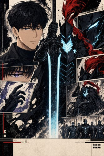 Solo Leveling Sl59 Jinwoo Igris Manga Editorial Collage Anime Poster