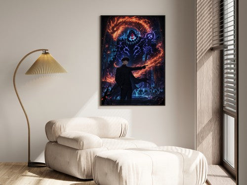 Solo Leveling Sl56 Jinwoo Tusk Hellfire General Anime Poster