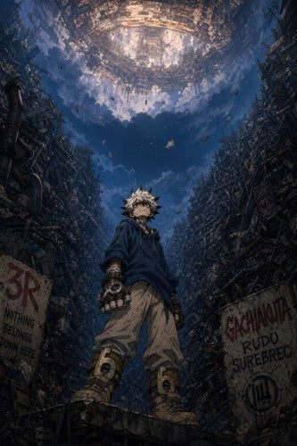 Gachiakuta Gk06 Rudo Navy Hoodie Giver Gritty Cinematic Manga Anime Poster