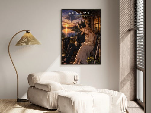 Sword Art Online Sao04 Kirito Asuna Log Home Porch Golden Hour Romance Anime Pos