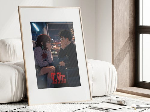 Framed poster above a desk