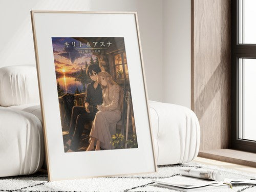 Sword Art Online Sao04 Kirito Asuna Log Home Porch Golden Hour Romance Anime Pos