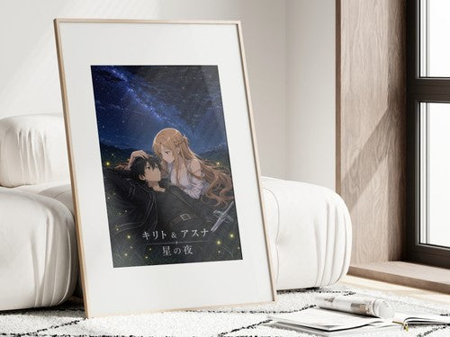 Sword Art Online Sao07 Kirito Asuna Stargazing Night Sky Romance Anime Poster