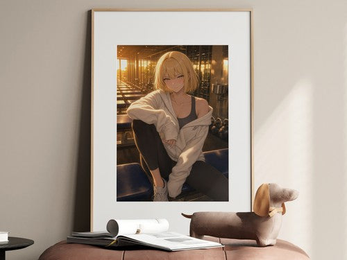 Anime Haein Hoodie Slip Bench Golden Hour Warm Backlight Anime Poster