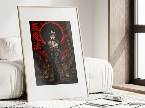 Framed poster above a desk