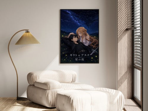 Sword Art Online Sao07 Kirito Asuna Stargazing Night Sky Romance Anime Poster