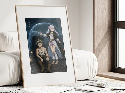 Framed poster above a desk