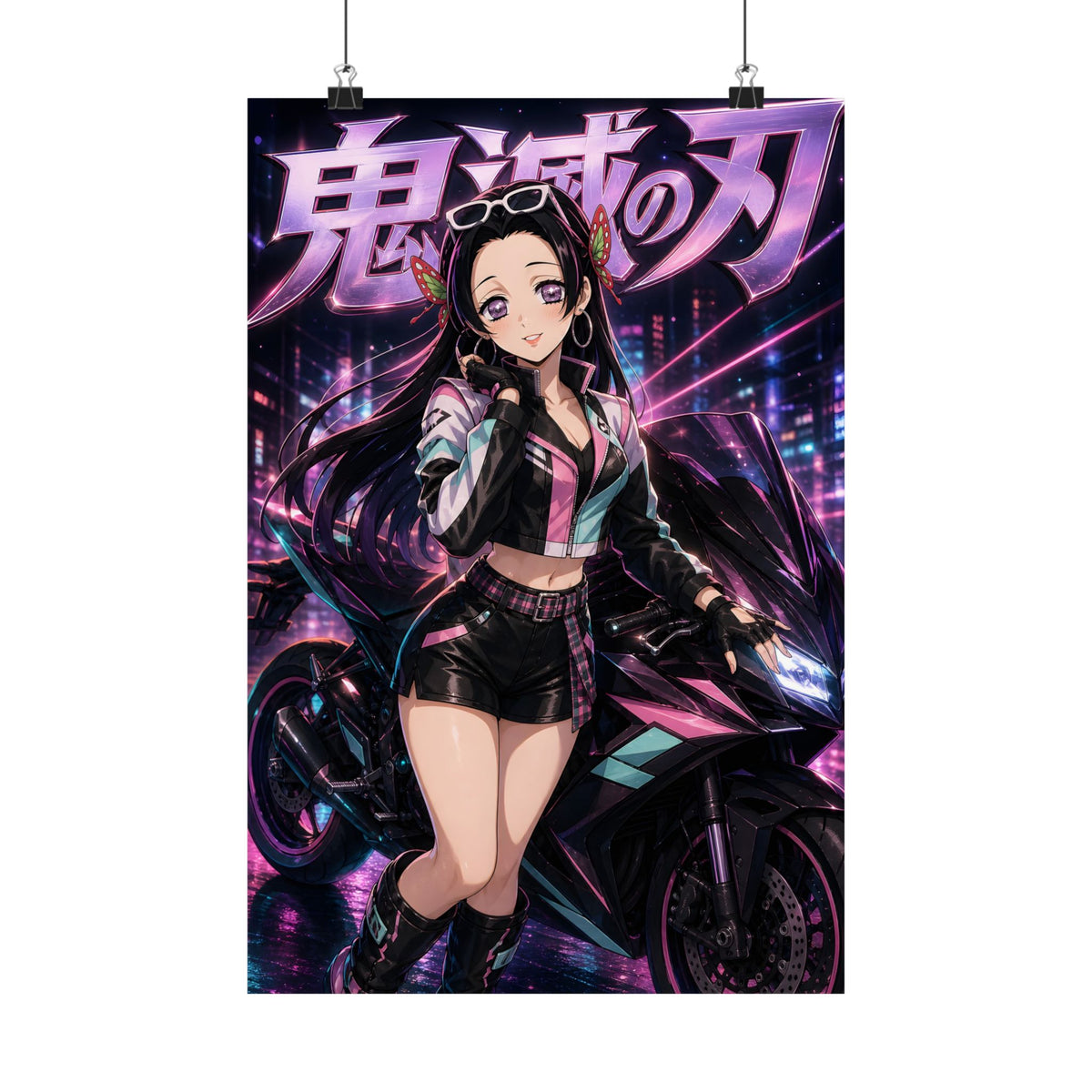 Demon Slayer Kanae Neon Motorcycle Anime Poster