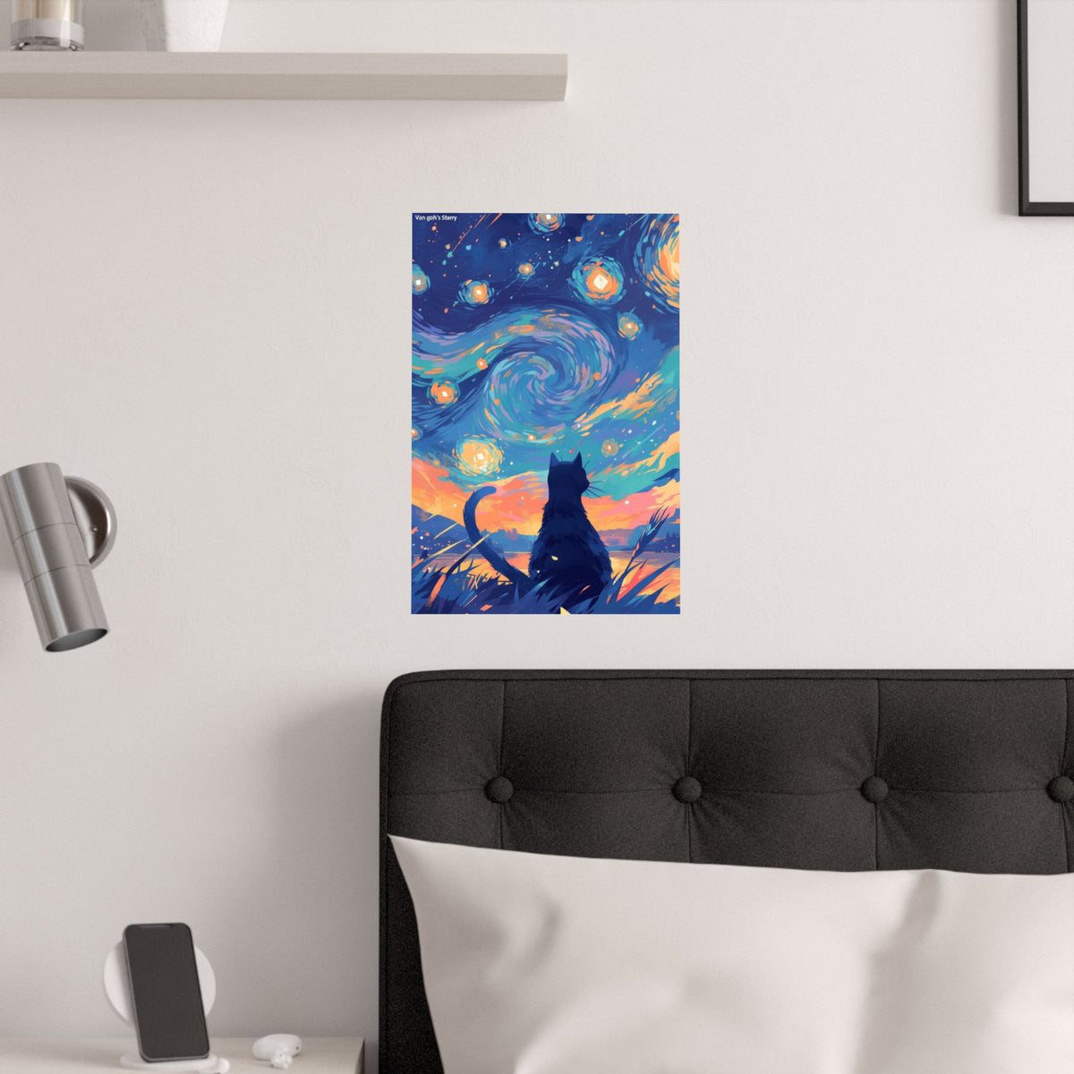 Black Cat Starry Night Cat Anime Poster