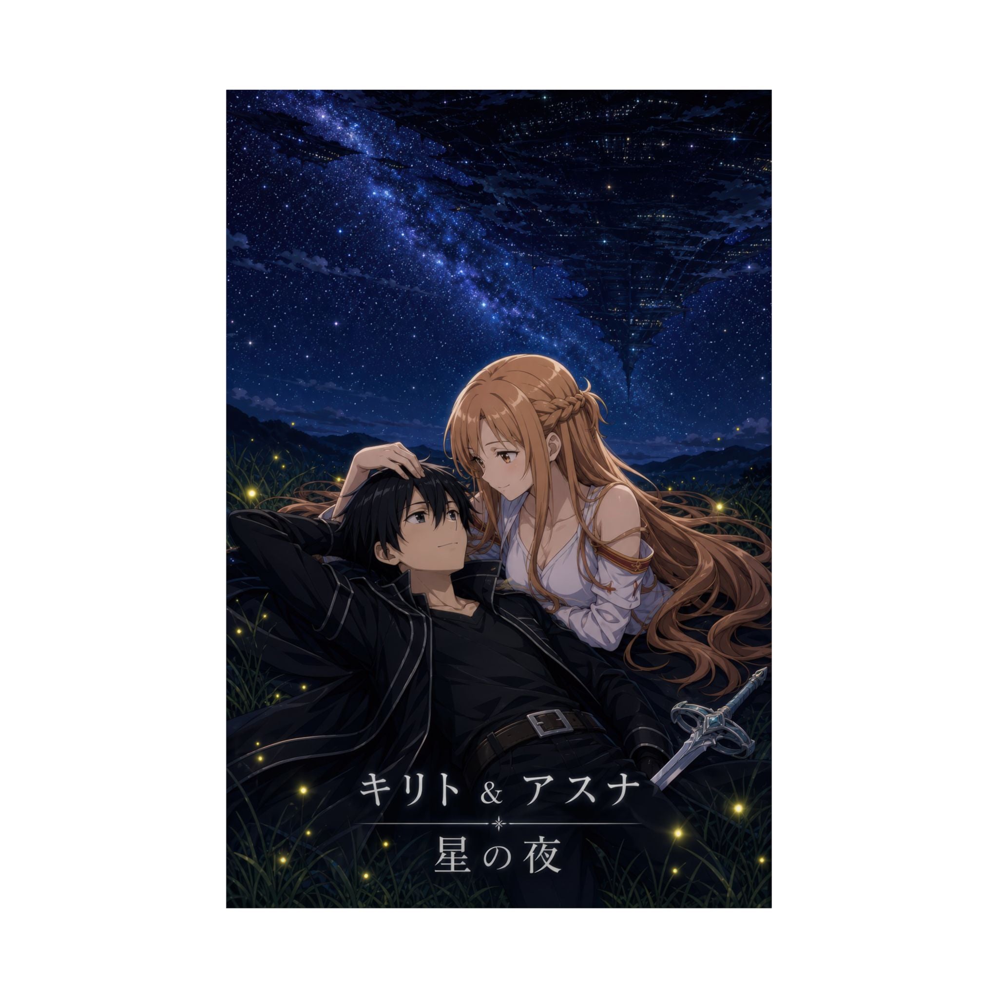 Sword Art Online Sao07 Kirito Asuna Stargazing Night Sky Romance Anime Poster